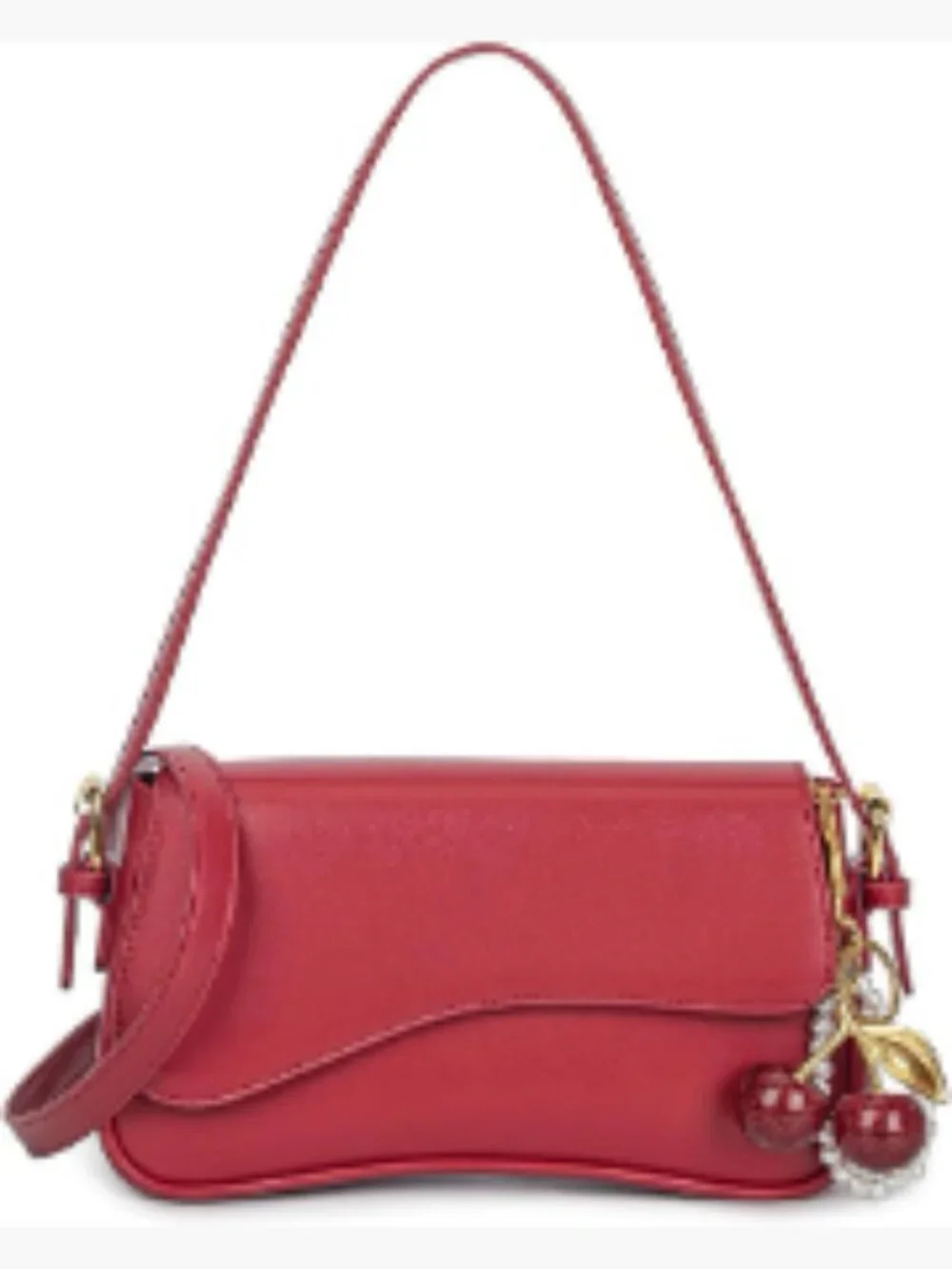 Women's Hobo Crossbody Purse with Cherry Pendant, PU Leather, Detachable Straps
